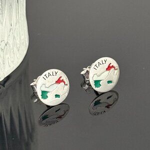 Italy Map Earrings S925 Sterling Silver Handmade Ear Stud